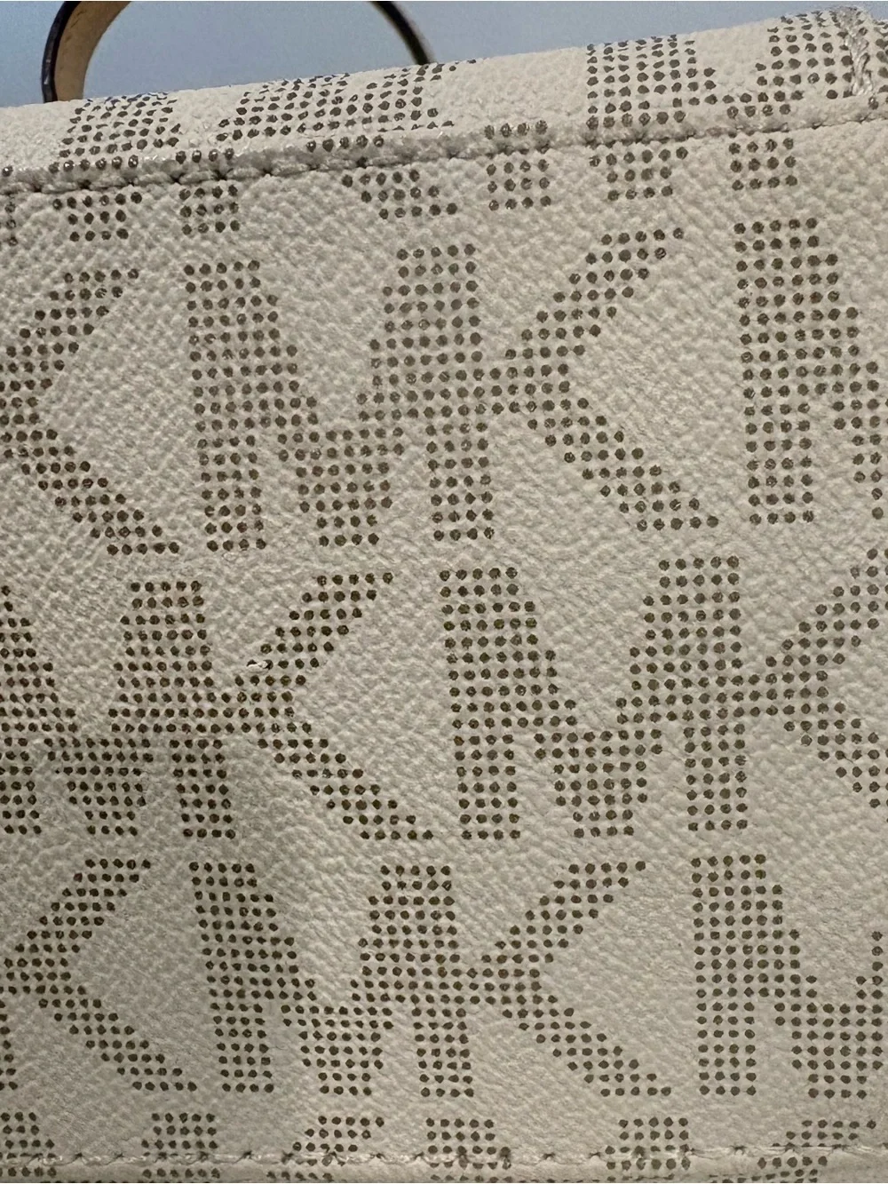 Michael Kors Beige Logo Jacquard Tote with Tan Leather Straps